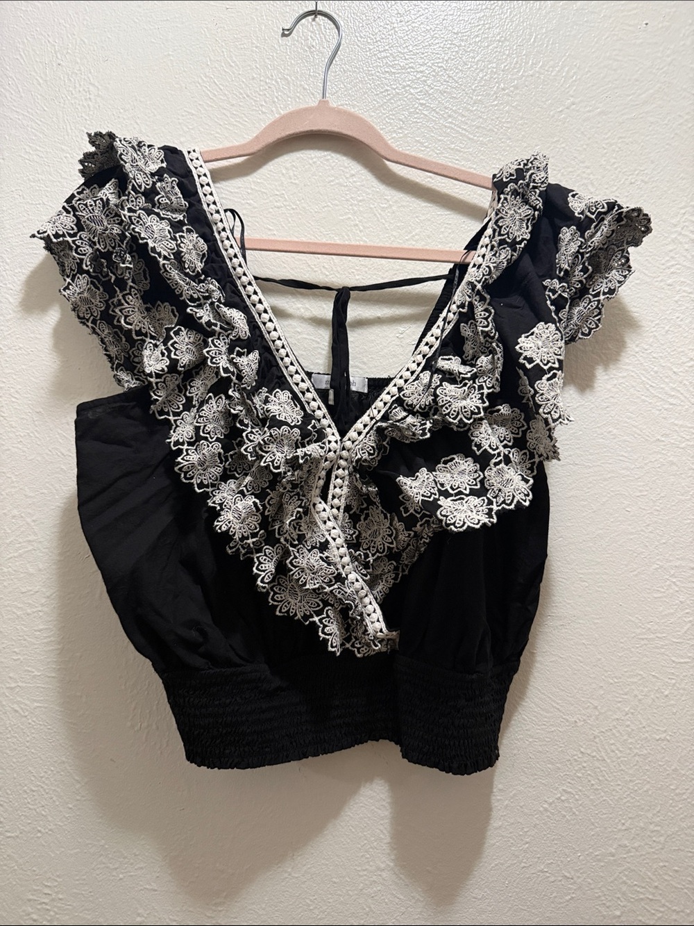Women's Black Crochet-Trim V-Neck Crop Top